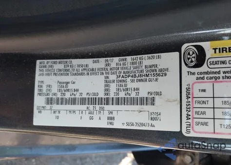 2017 Ford Fiesta Se z USA, uszkodzony, nr VIN 3FADP4BJ8HM155629